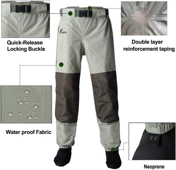 8 Fans Mens Womens Waist Waders,3-Ply Durable Breathable Waterproof Stockingfoot Insulated Wading Pants for Fishing Kayaking - Image 3