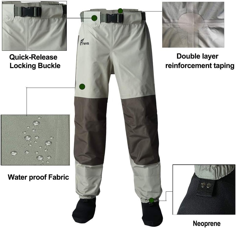 8 Fans Mens Womens Waist Waders,3-Ply Durable Breathable Waterproof Stockingfoot Insulated Wading Pants for Fishing Kayaking - Image 3