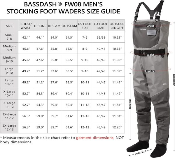 BASSDASH FW08 Men’s Breathable Waders Waterproof Fly Fishing Chest Fishing - Image 3