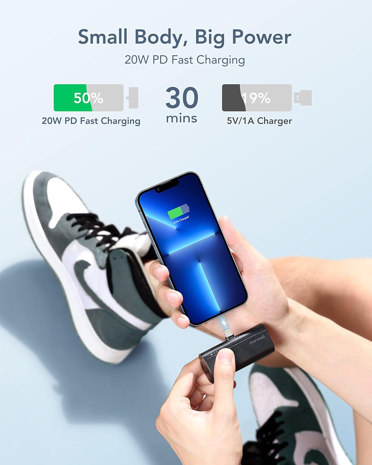 Charmast Small Portable Charger 5000mAh, Ultra-Compact 20W PD Fast Charging Power Bank Mini Battery Pack Compatible with iPhone 14/14 Pro Max/13/13 Pro Max/12/12 Pro Max/11/XR/X/8/7/6, and More - Image 2