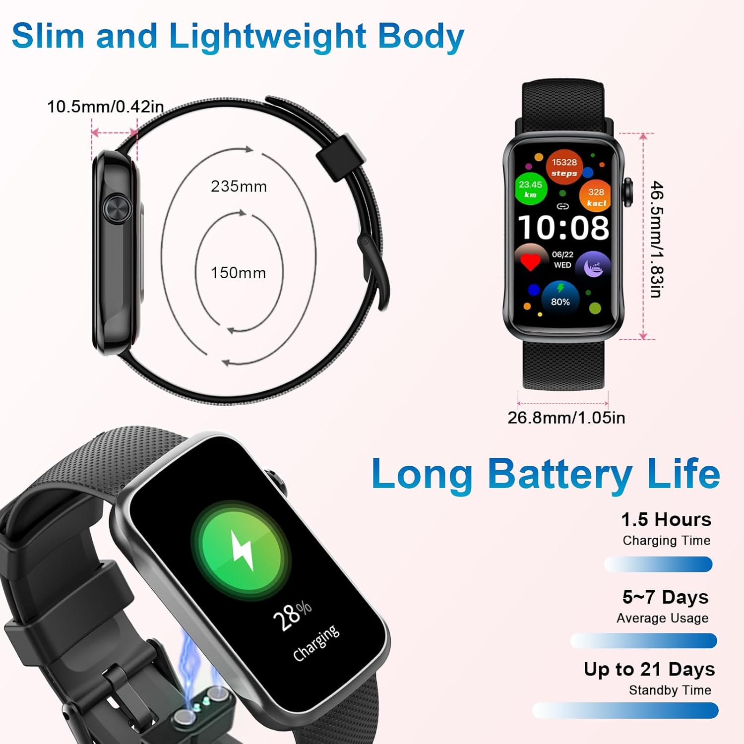 Smart Watch, Smartwatch for Men Women with 24 Sport Modes, IP68 Waterproof Fitness Tracker with 24/7 Heart Rate/Sleep/SpO2 Monitor, Step Tracker, Pedometer, Activity Tracker for Android iOS - Image 7