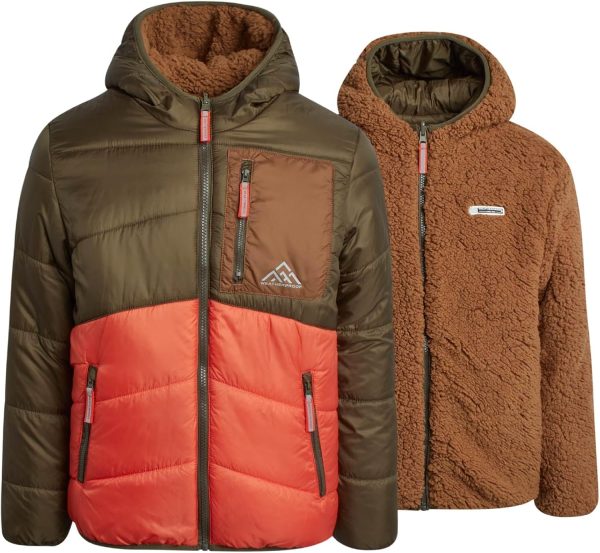 Boys' Reversible Jacket - Quilted Hooded Puffer Reversible to Sherpa Outerwear Jacket for Boys (Sizes: S-XL)