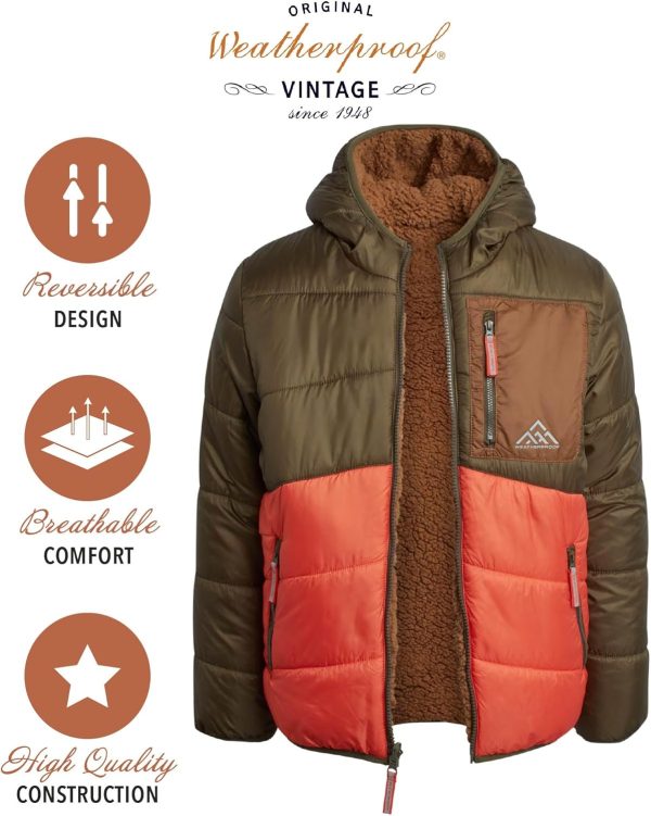 Boys' Reversible Jacket - Quilted Hooded Puffer Reversible to Sherpa Outerwear Jacket for Boys (Sizes: S-XL) - Image 2