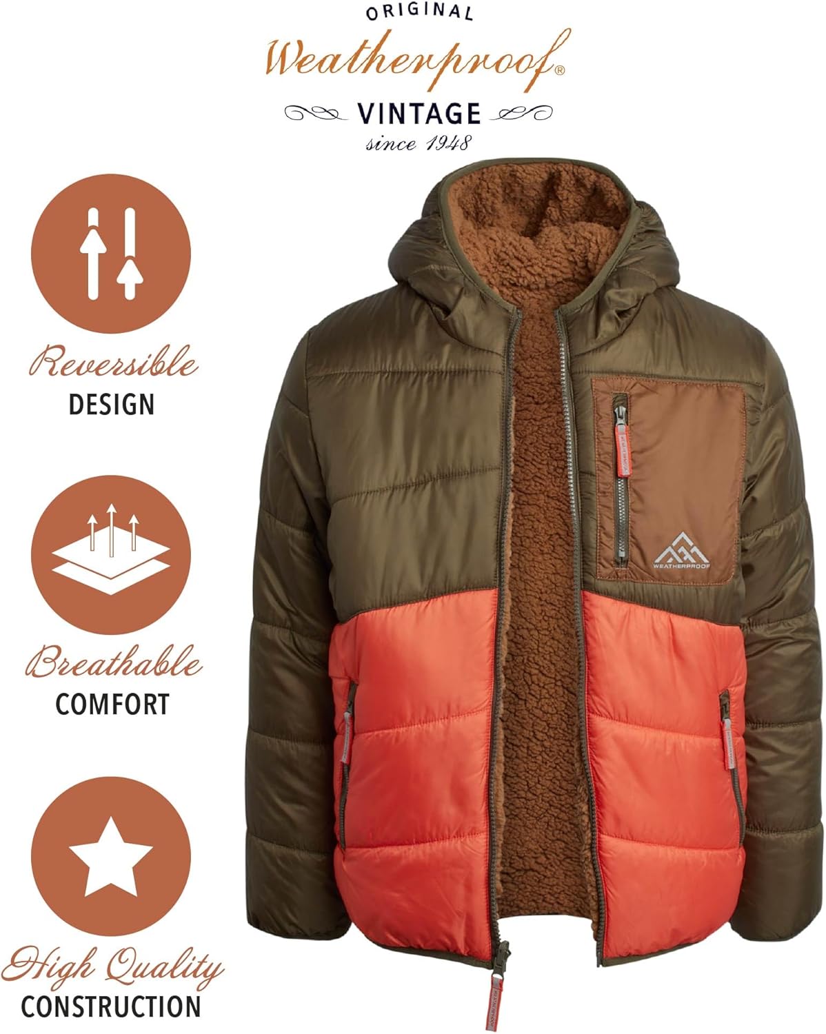 Boys' Reversible Jacket - Quilted Hooded Puffer Reversible to Sherpa Outerwear Jacket for Boys (Sizes: S-XL) - Image 2